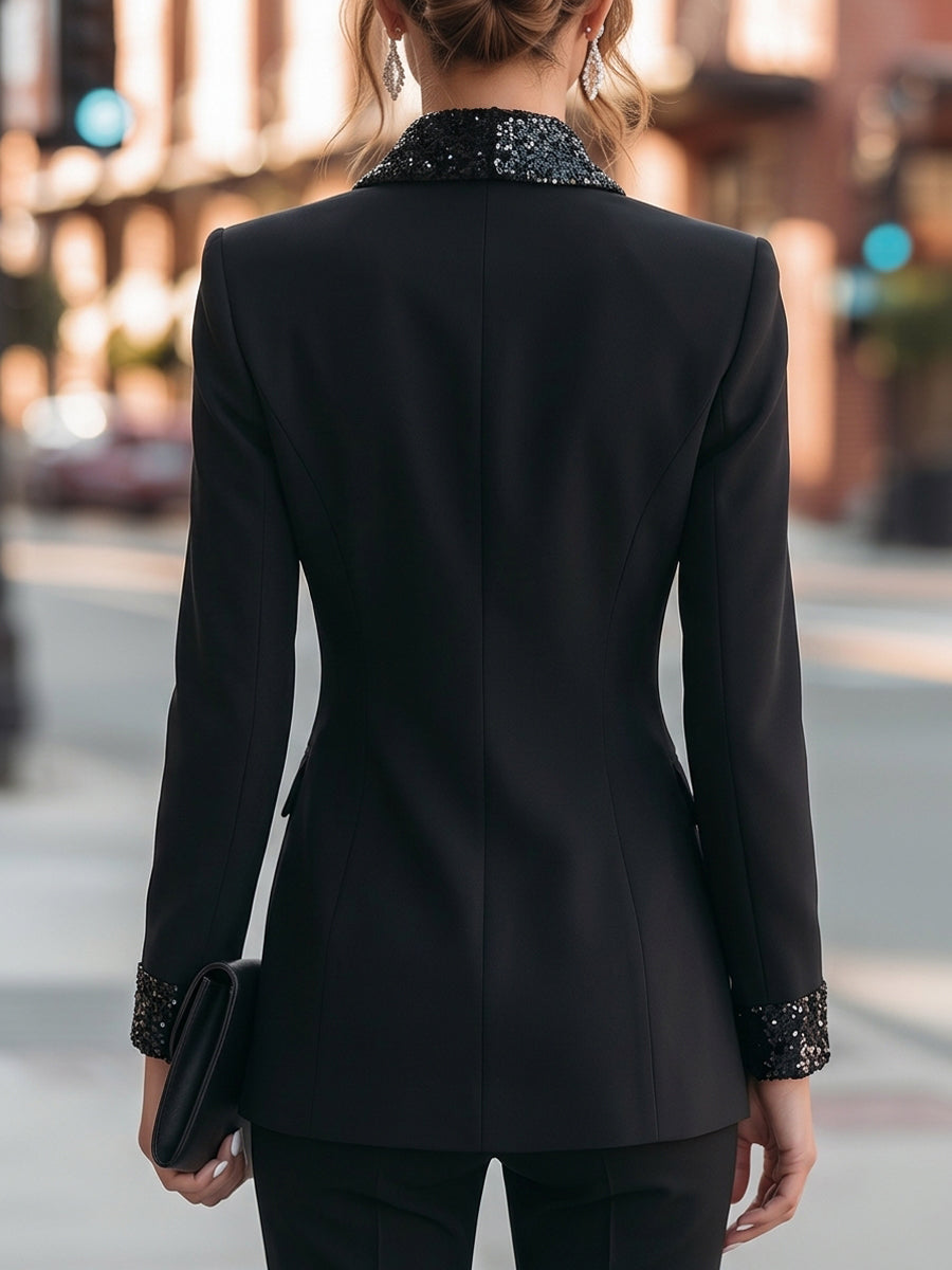 Black sequin lapel blazer - Lana Fiorelli