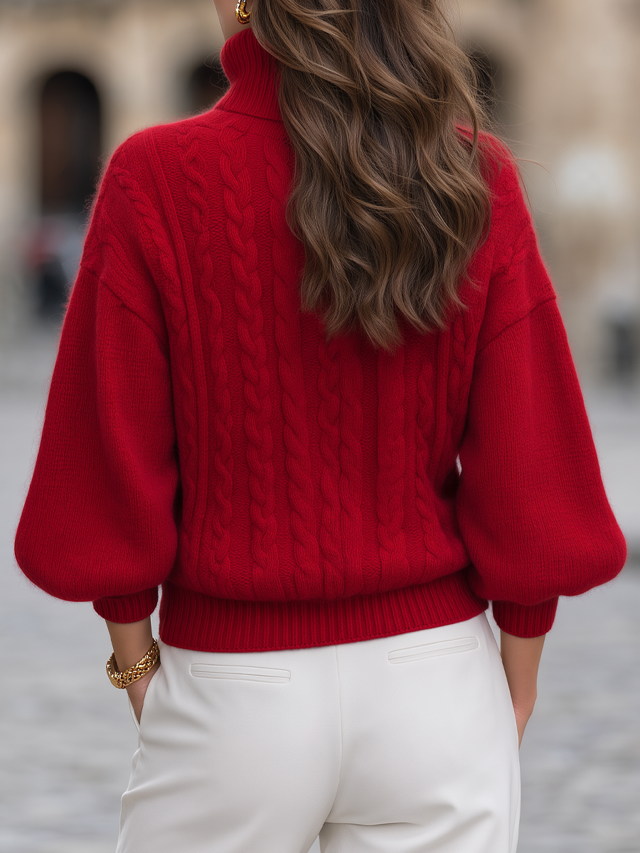 Red cable knit turtleneck sweater - Lana Fiorelli