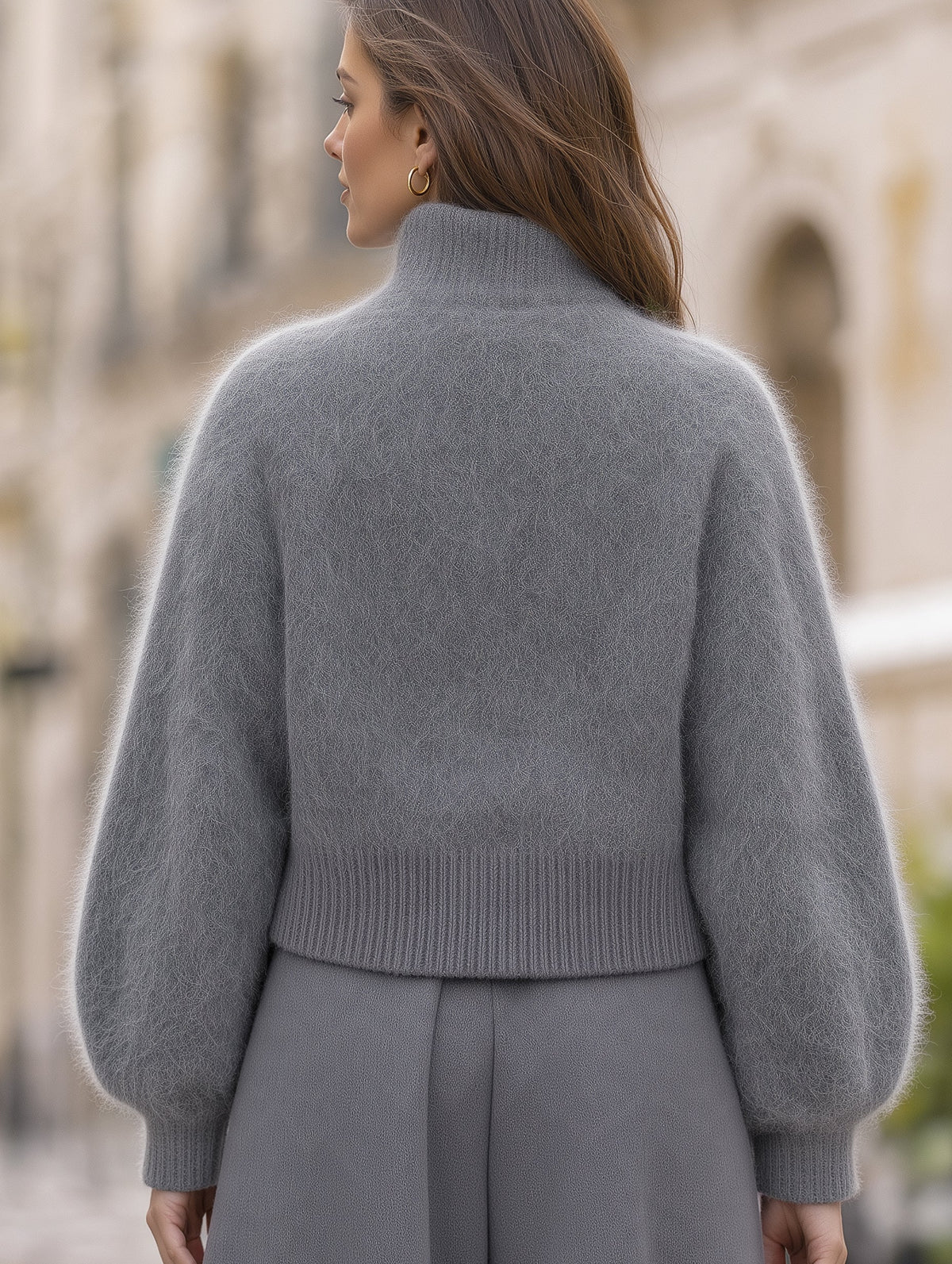 Grey fluffy knit cropped cardigan - Lana Fiorelli