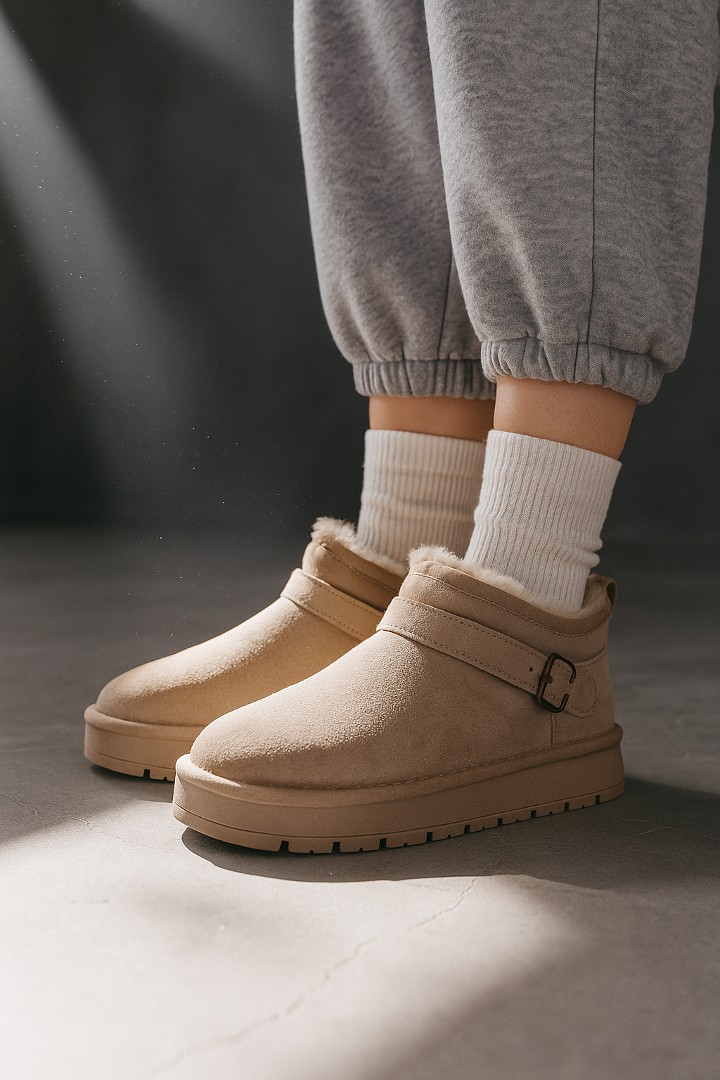 Khaki fur lined platform boots - Lana Fiorelli