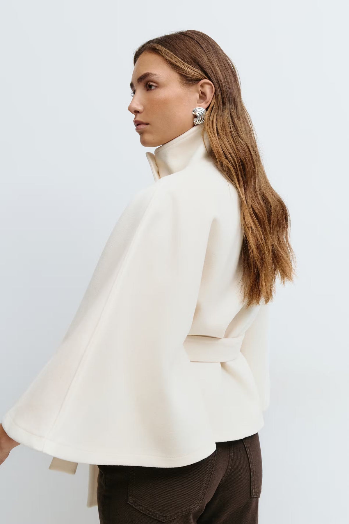 Coffee Brown belted cape coat - Lana Fiorelli