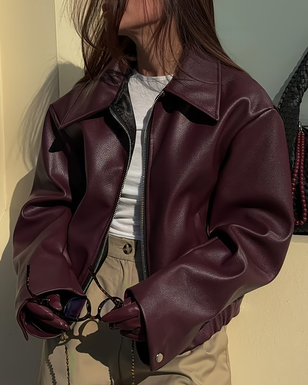 Chiara | Giacca Biker Vintage in Ecopelle con Revers