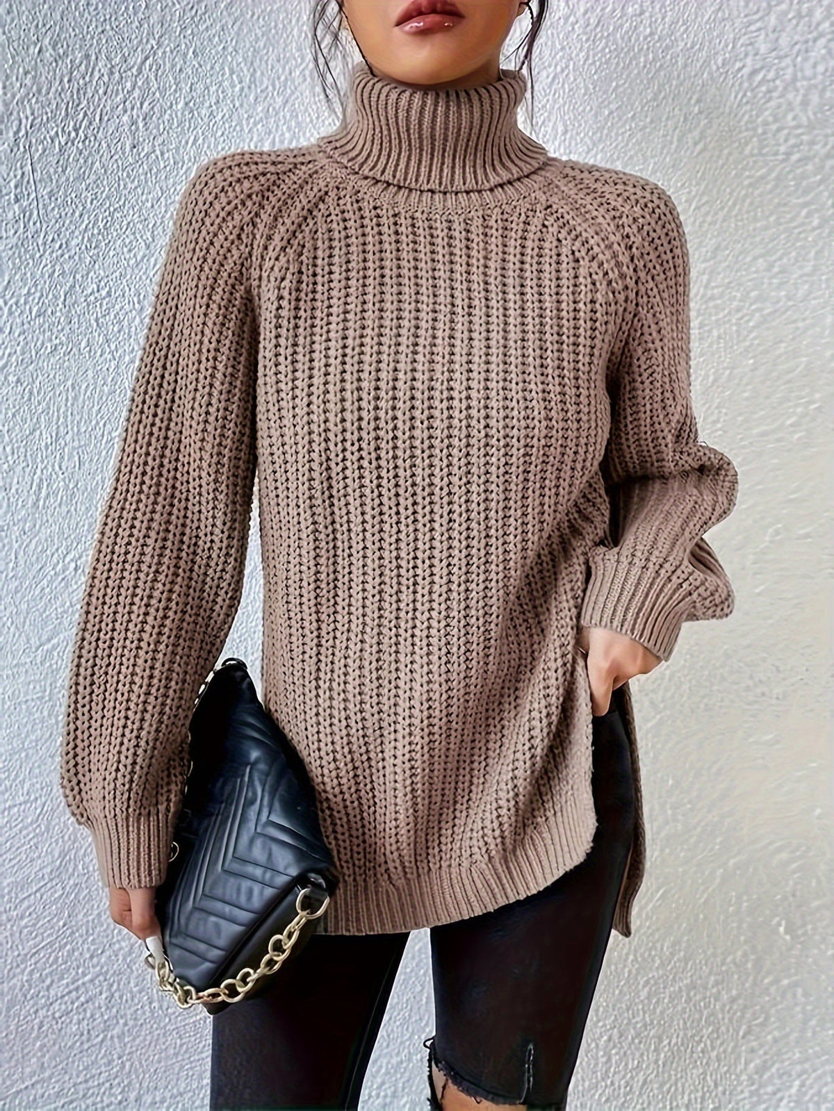 Khaki mock neck knit top - Lana Fiorelli