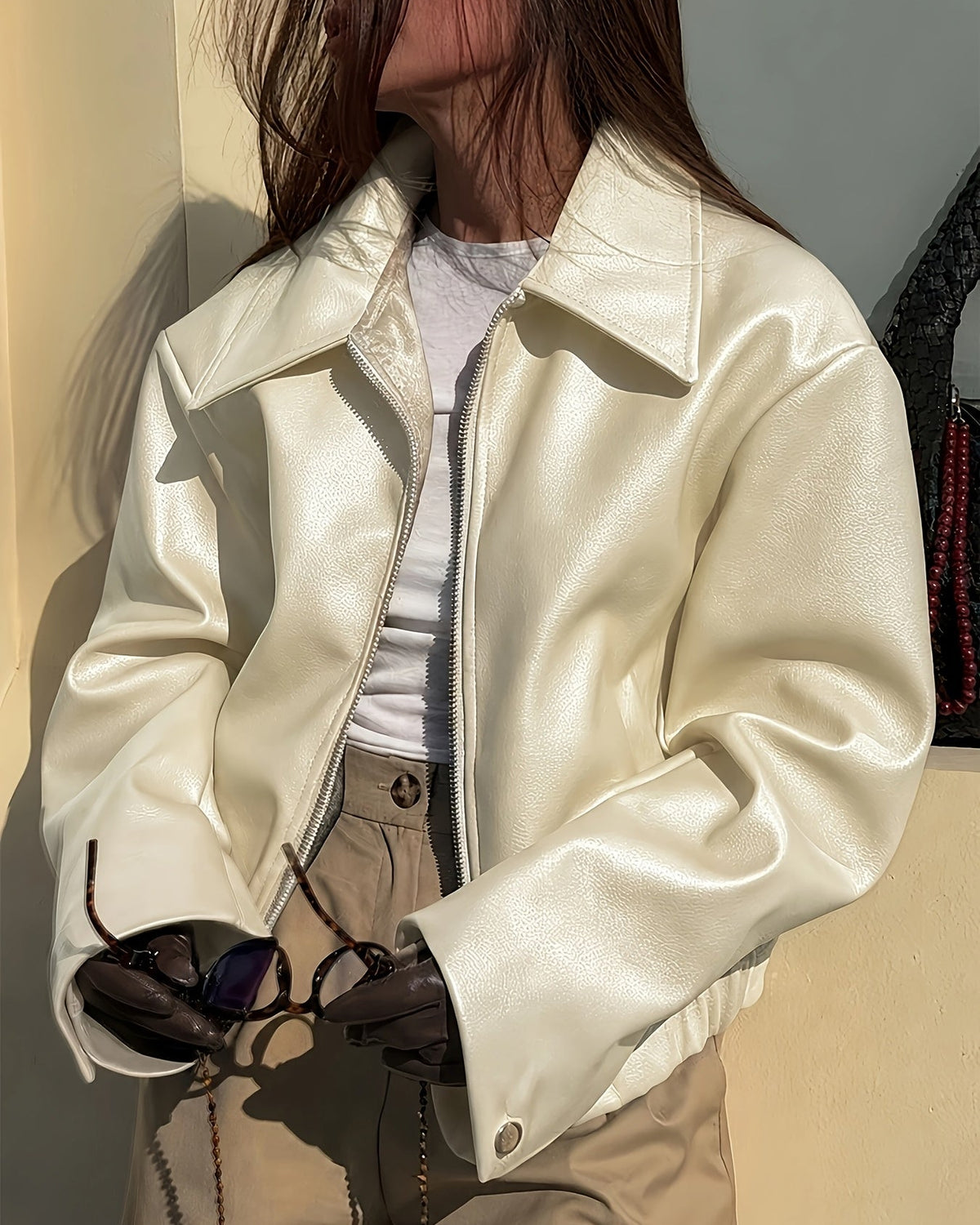 Chiara | Giacca Biker Vintage in Ecopelle con Revers
