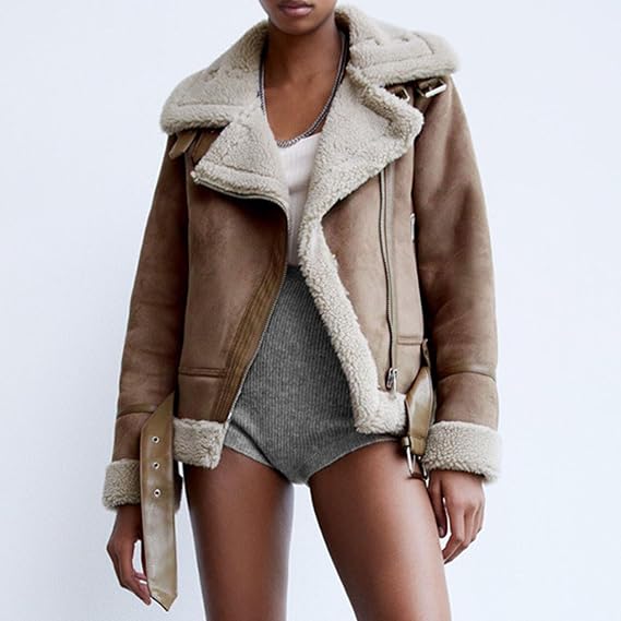 Giacca Donna Corta Biker in Ecopelle con Collo Effetto Shearling
