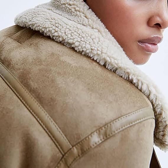 Giacca Donna Corta Biker in Ecopelle con Collo Effetto Shearling