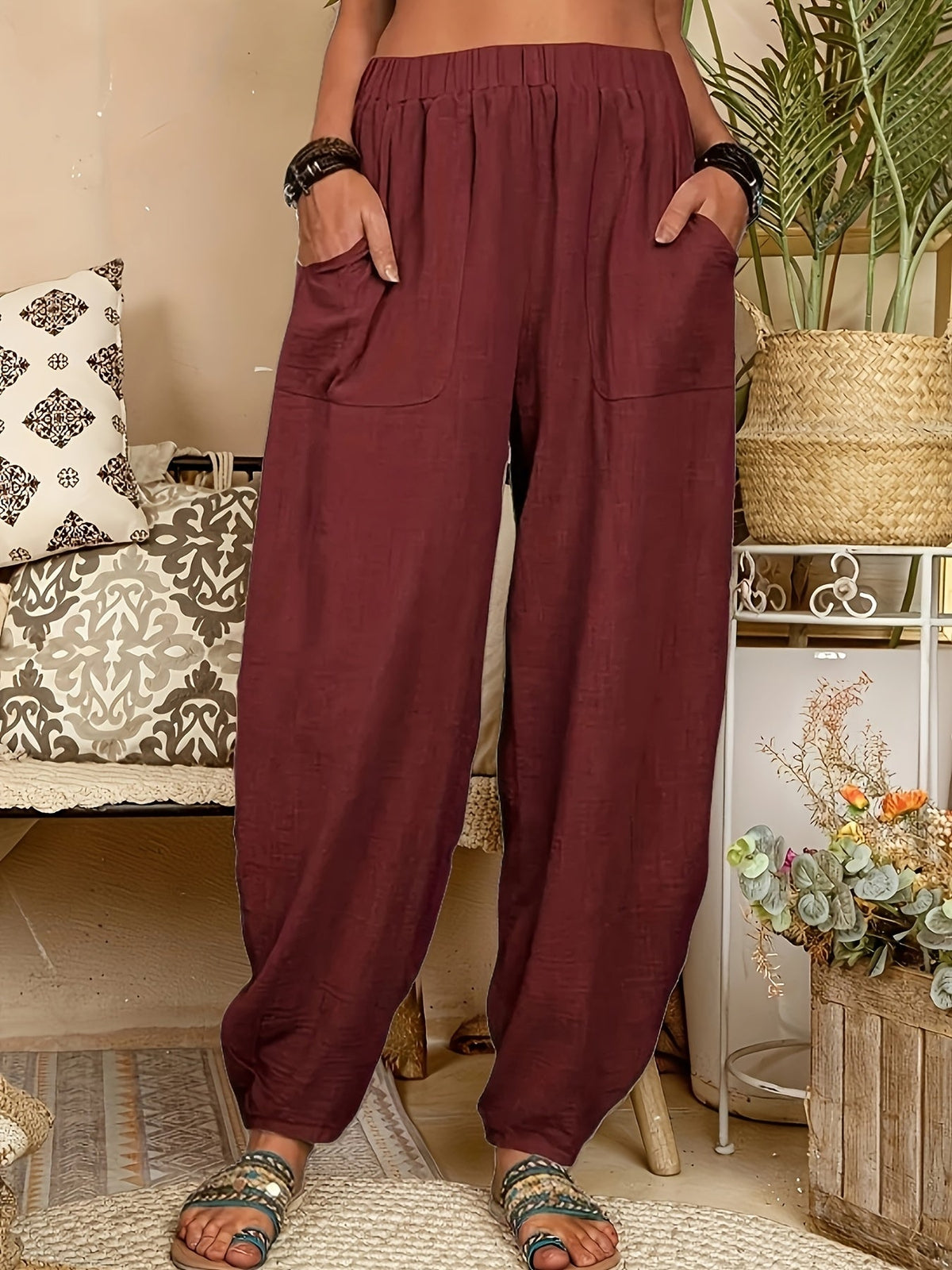 Burgundy wide leg trousers - Lana Fiorelli