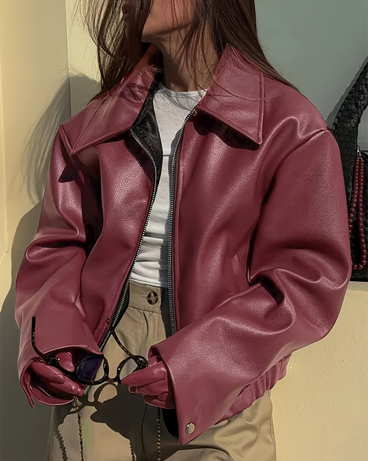 Chiara | Giacca Biker Vintage in Ecopelle con Revers