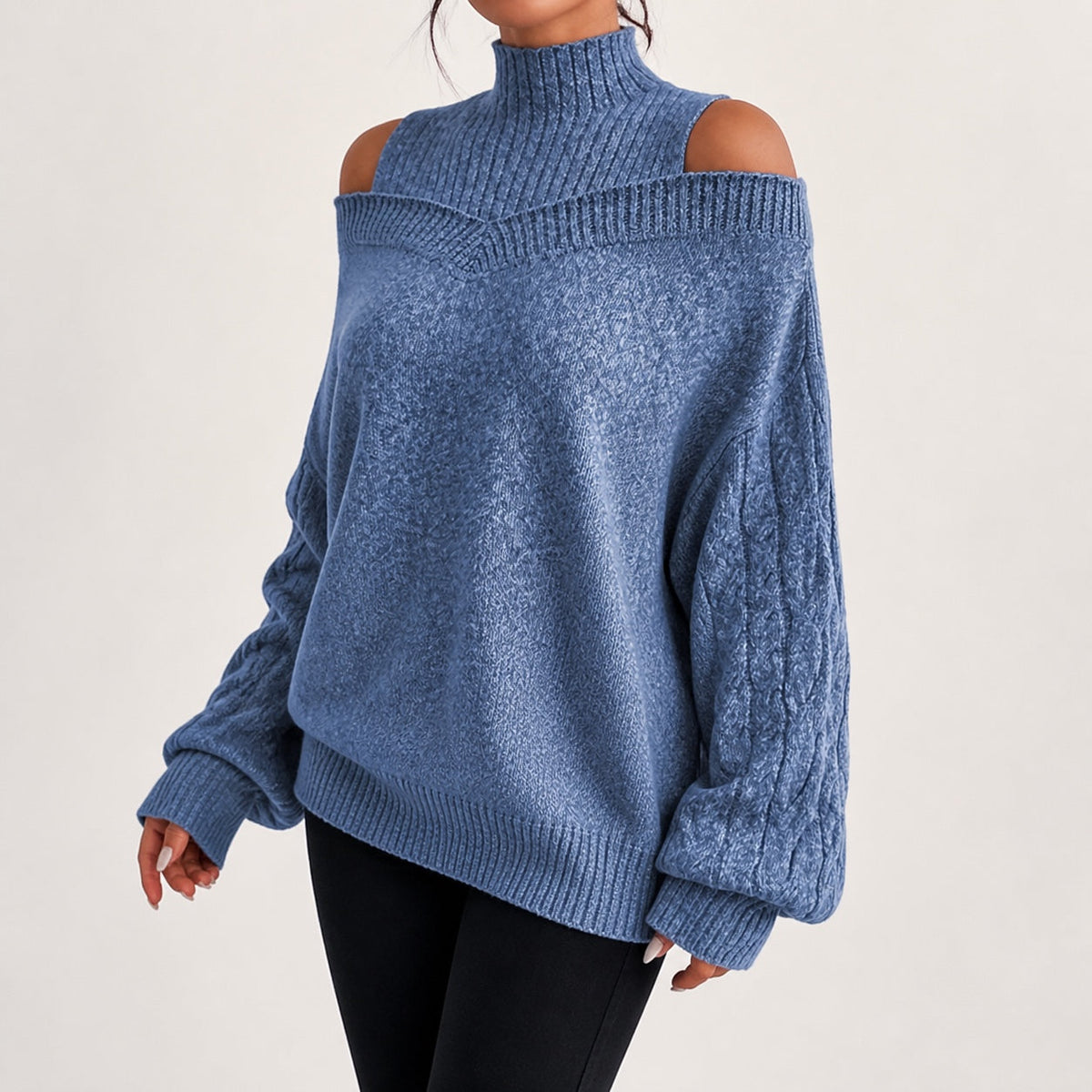 Light Blue cold shoulder oversized jumper - Lana Fiorelli