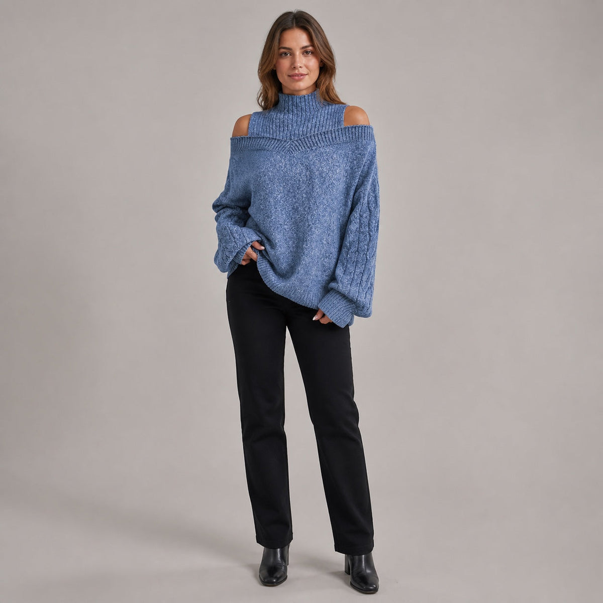 Light Blue cold shoulder oversized jumper - Lana Fiorelli
