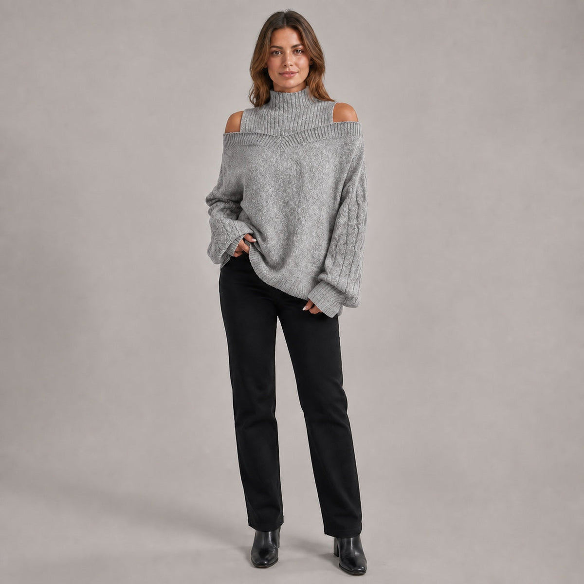 Grey cold shoulder oversized jumper - Lana Fiorelli