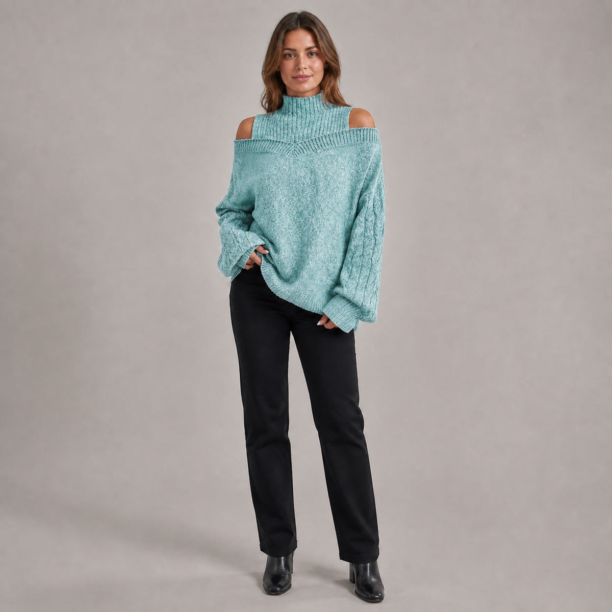 Light Green cold shoulder oversized jumper - Lana Fiorelli