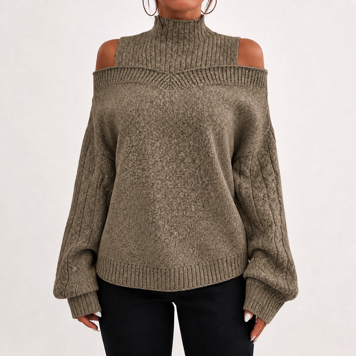 Sand cold shoulder oversized jumper - Lana Fiorelli