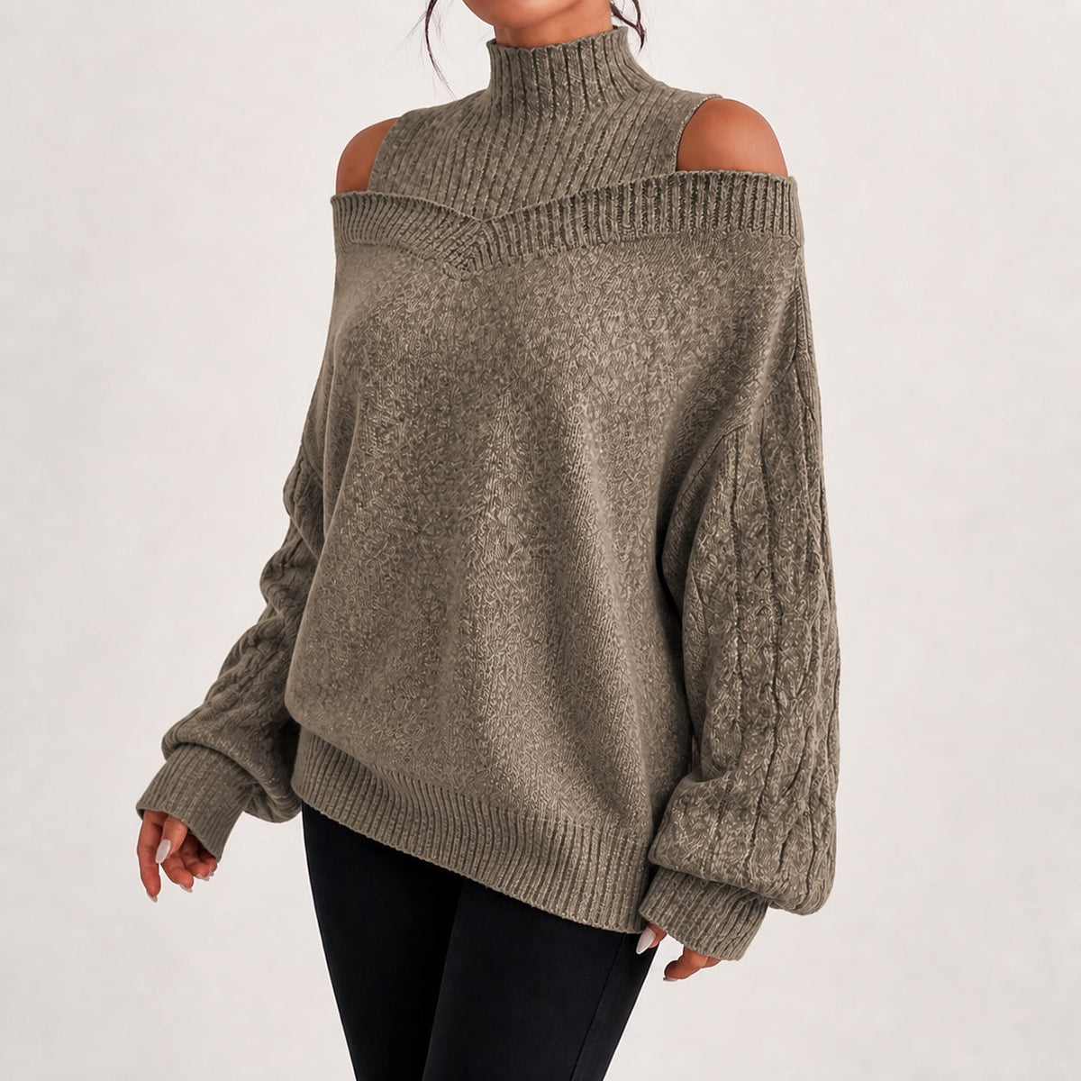 Sand cold shoulder oversized jumper - Lana Fiorelli