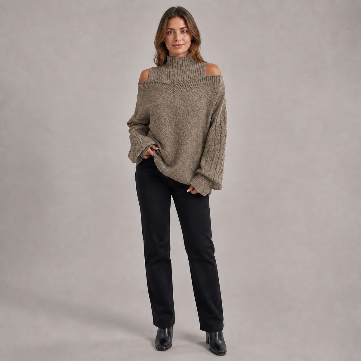 Sand cold shoulder oversized jumper - Lana Fiorelli