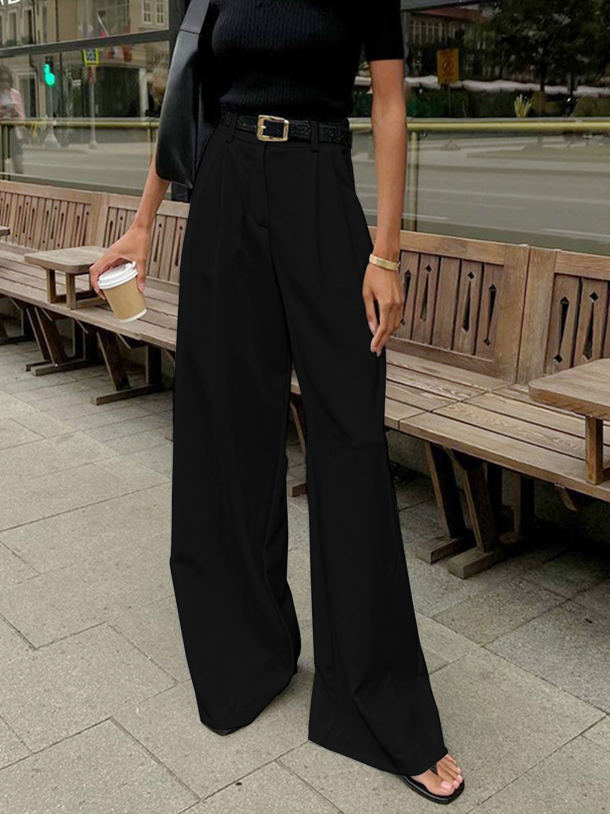 Black belted wide leg trousers - Lana Fiorelli