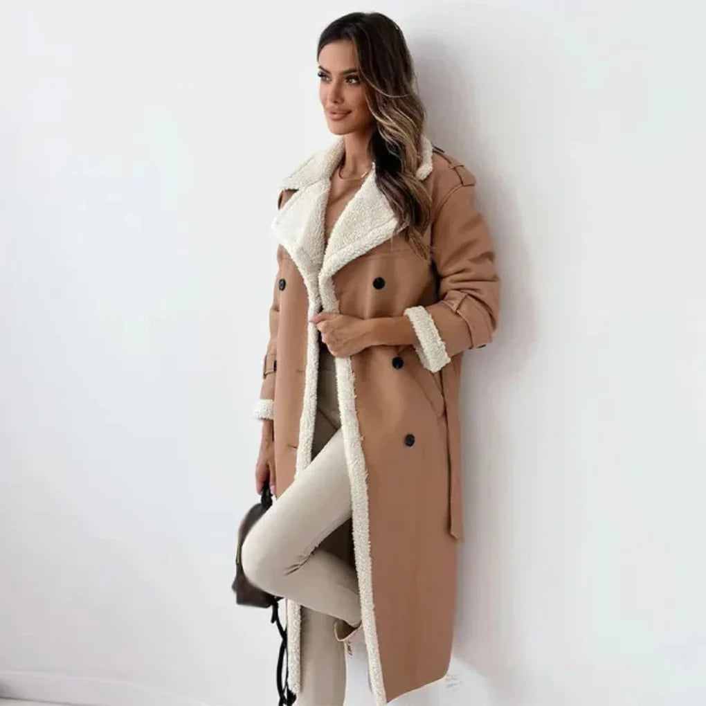Khaki sherpa-trim coat - Lana Fiorelli