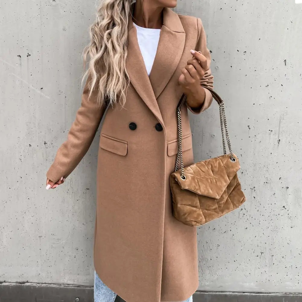 Khaki longline double breasted coat - Lana Fiorelli