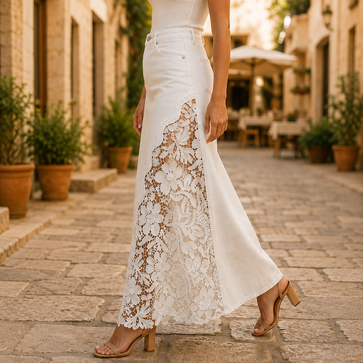White lace panel maxi skirt - Lana Fiorelli