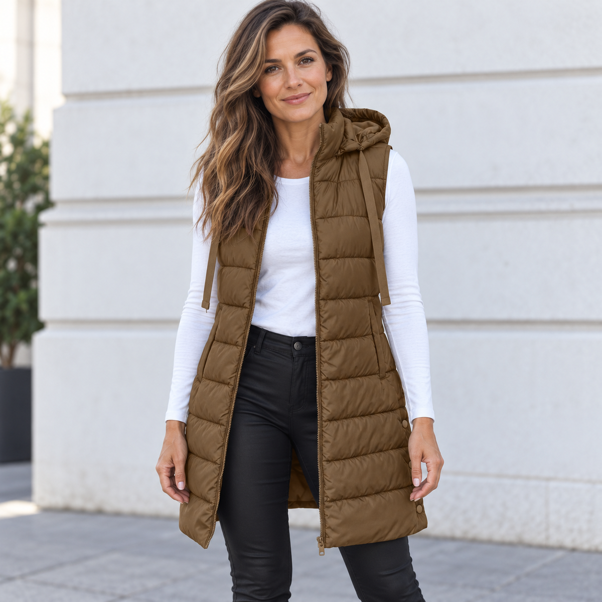 Women's long quilted hooded gilet - Lana Fiorelli