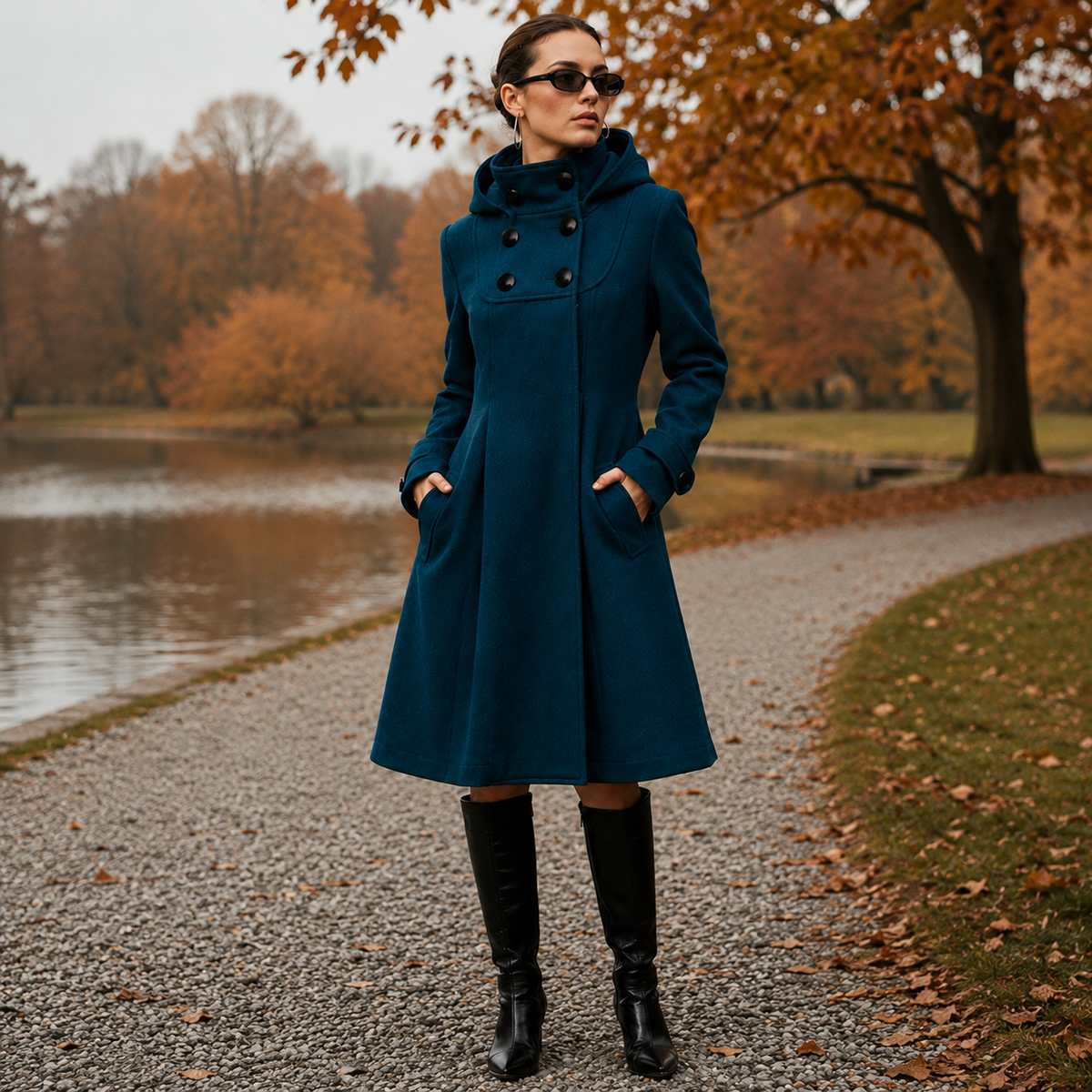 Black structured hooded coat - Lana Fiorelli