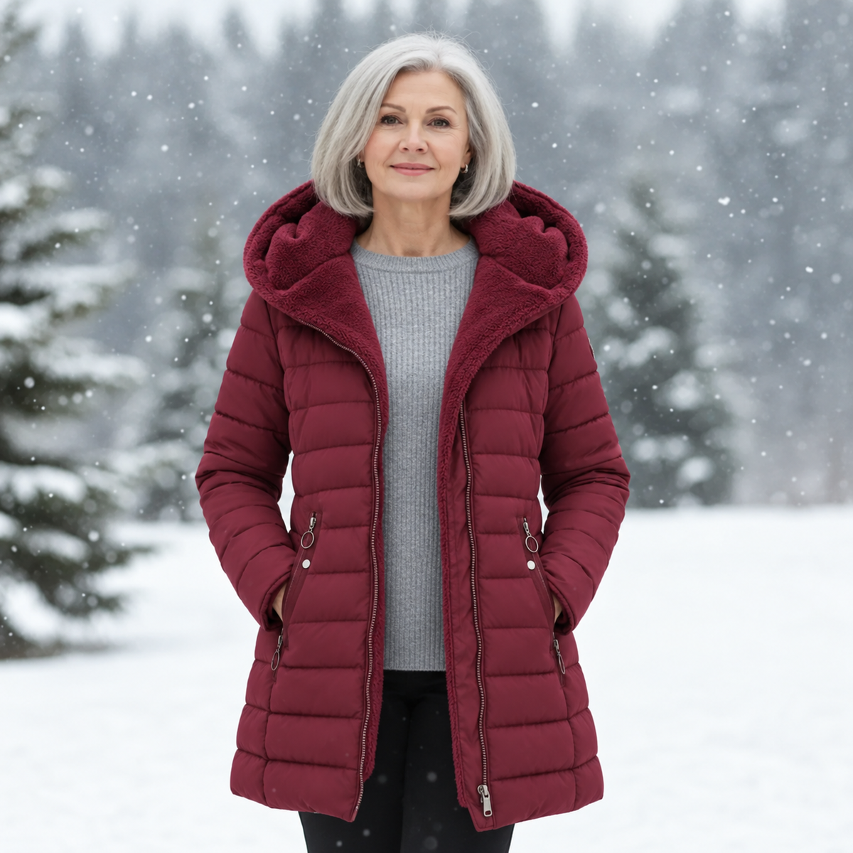 Burgundy long padded jacket - Lana Fiorelli