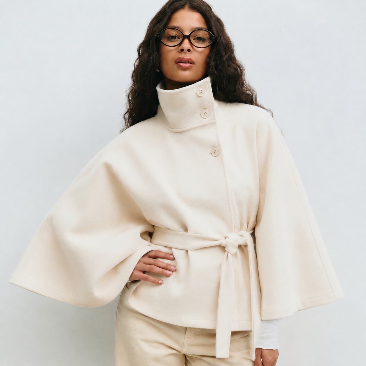 White belted cape coat - Lana Fiorelli
