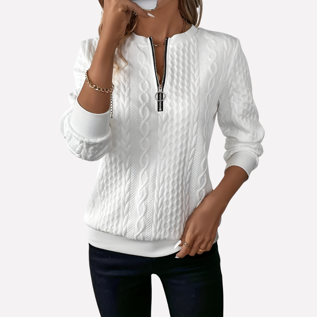 White zip neck cable pullover - Lana Fiorelli