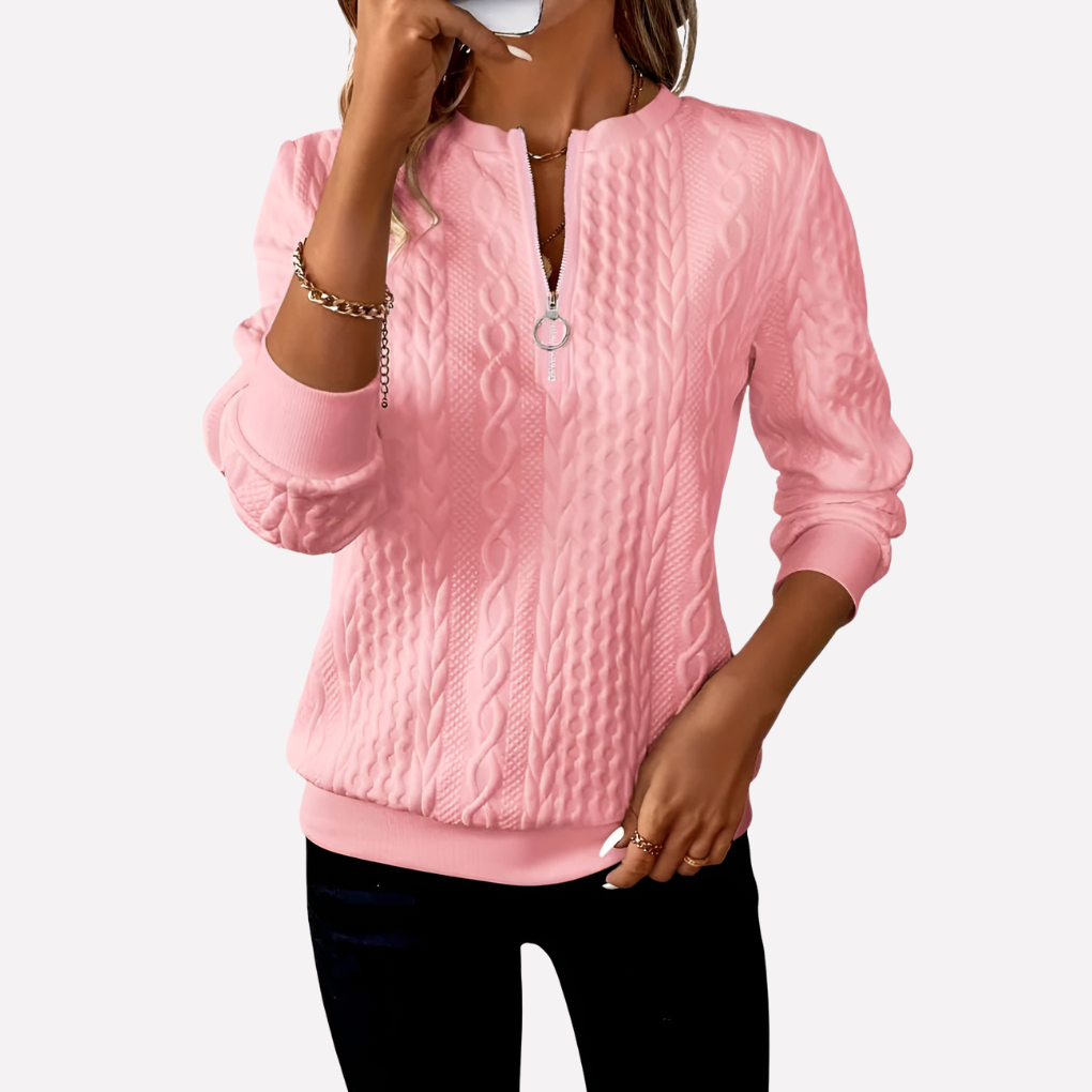 Pink zip neck cable pullover - Lana Fiorelli