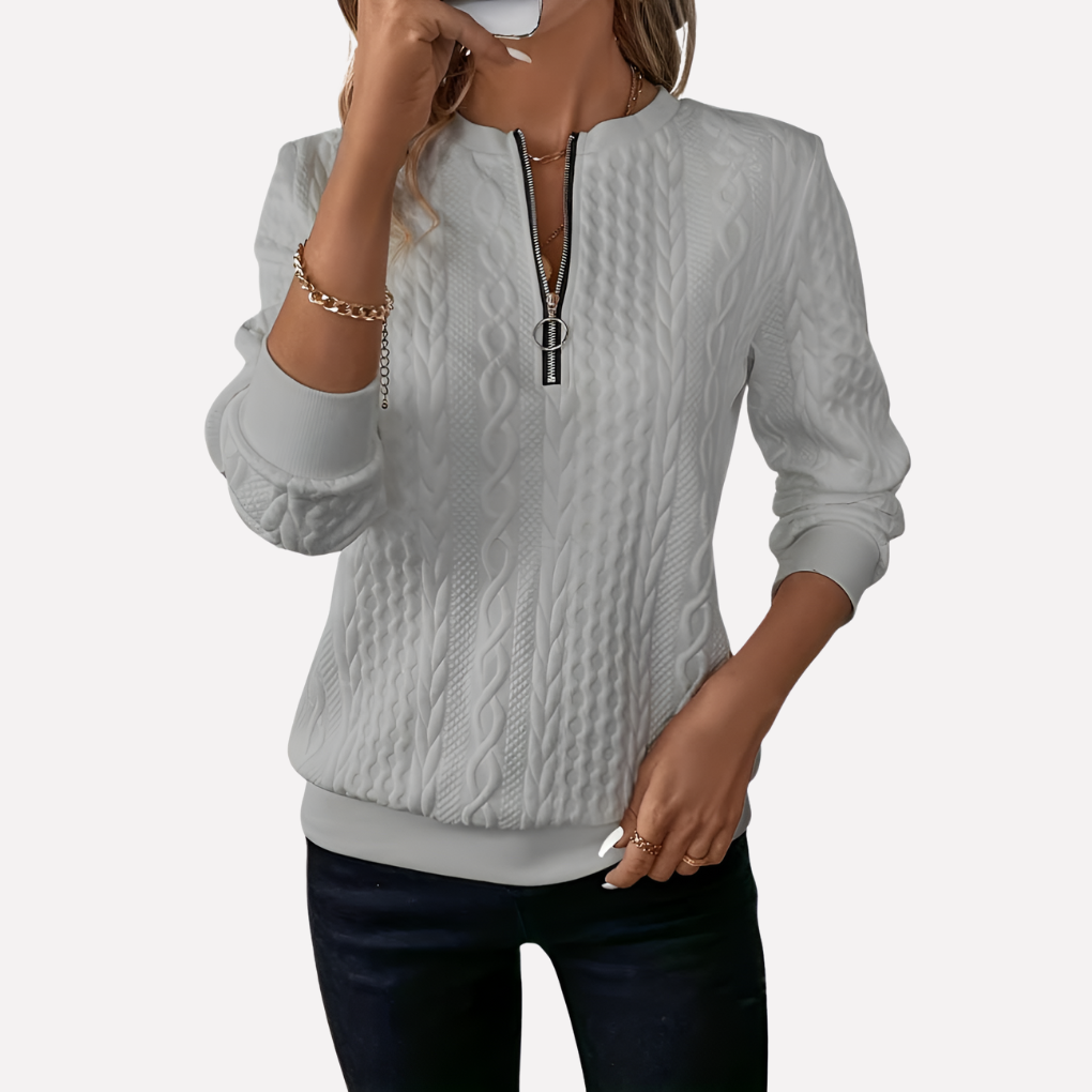Light Grey zip neck cable pullover - Lana Fiorelli