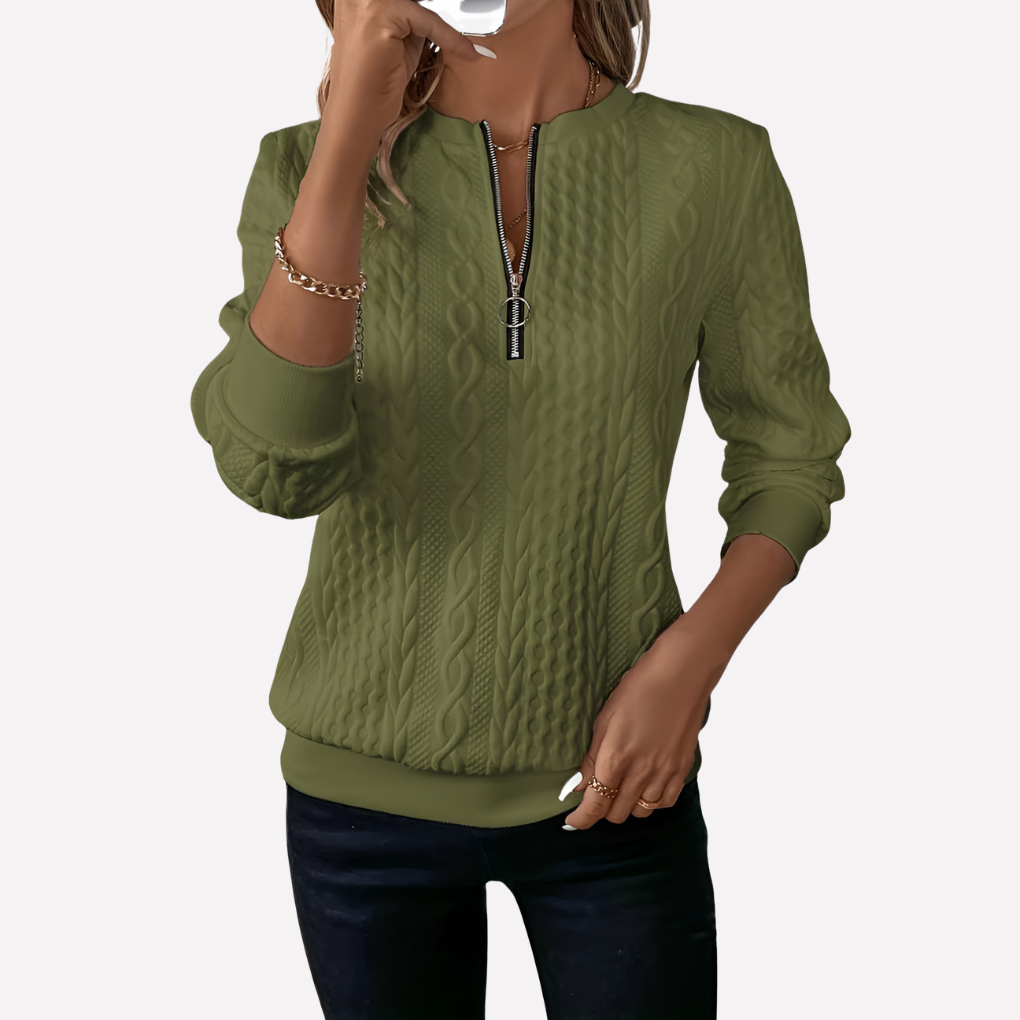 Green zip neck cable pullover - Lana Fiorelli