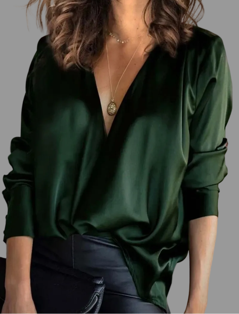 Green deep v satin blouse - Lana Fiorelli