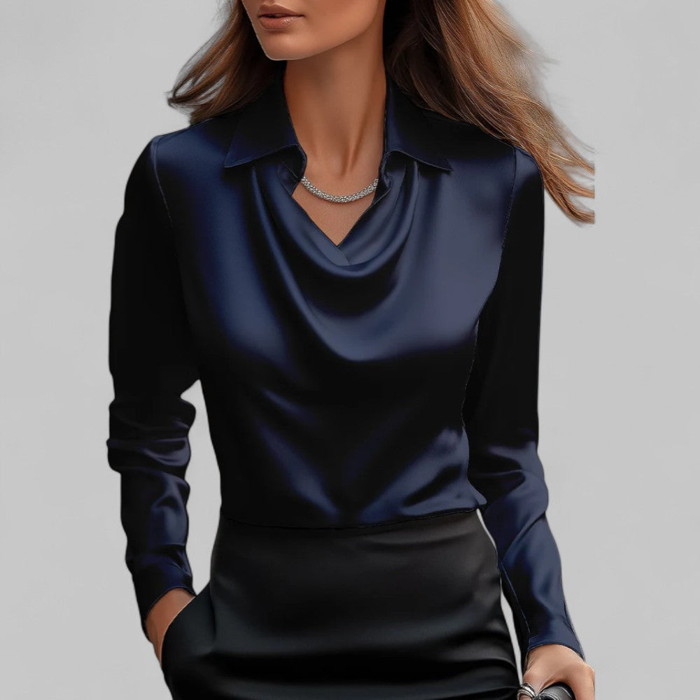 Navy draped satin blouse - Lana Fiorelli
