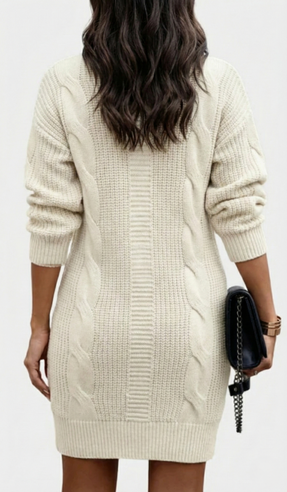 Khaki turtleneck cable knit dress - Lana Fiorelli