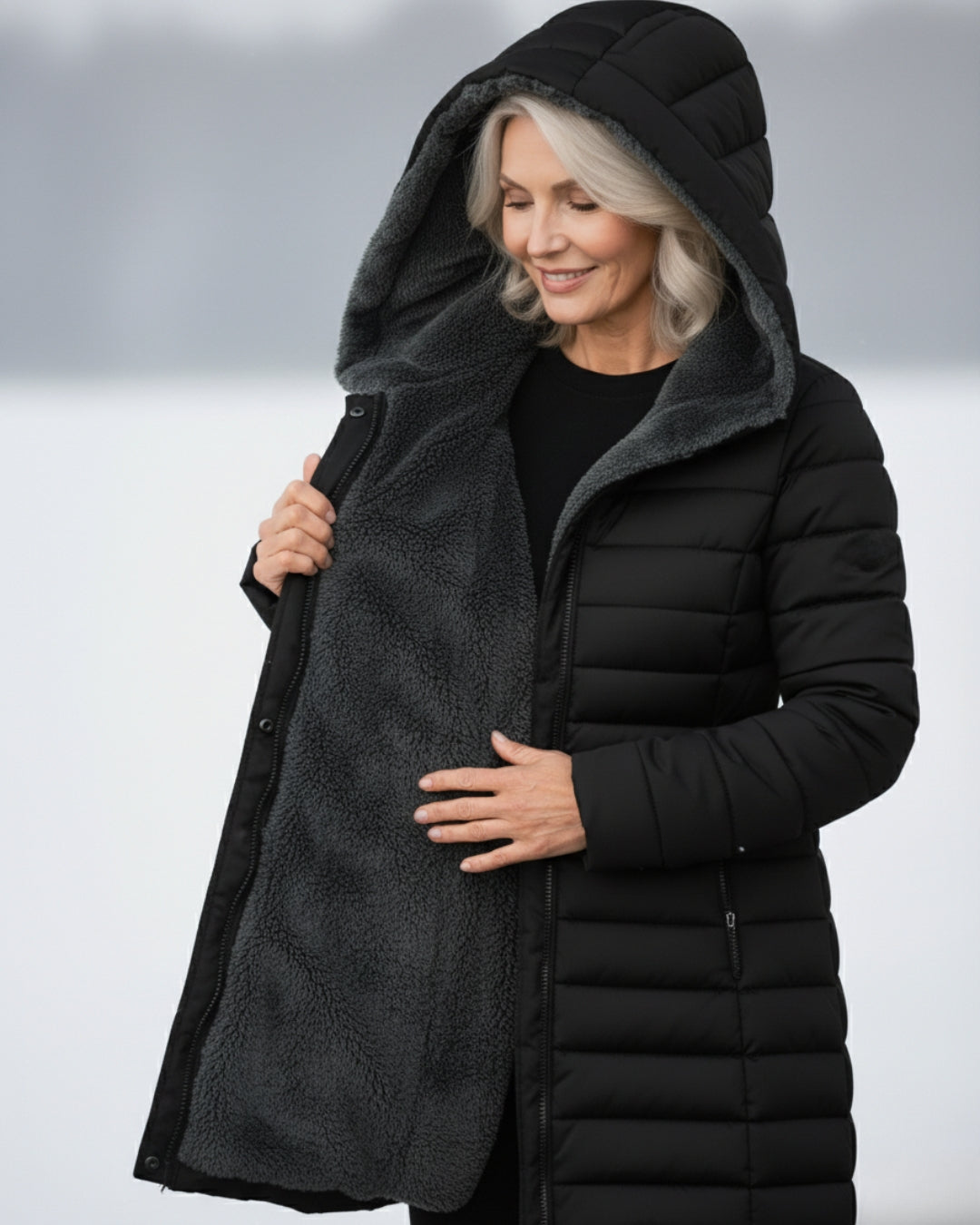Hooded puffer jacket detail - Lana Fiorelli
