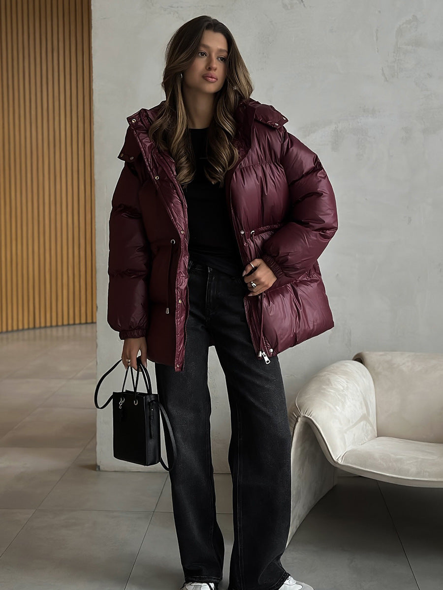 Black puffer jacket waist detail - Lana Fiorelli