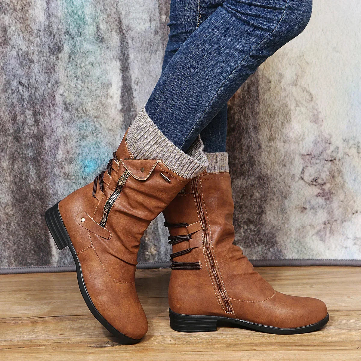 Brown lace up mid calf boots - Lana Fiorelli