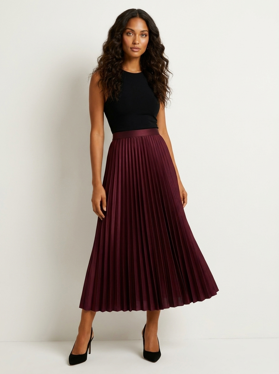 Burgundy pleated midi skirt - Lana Fiorelli
