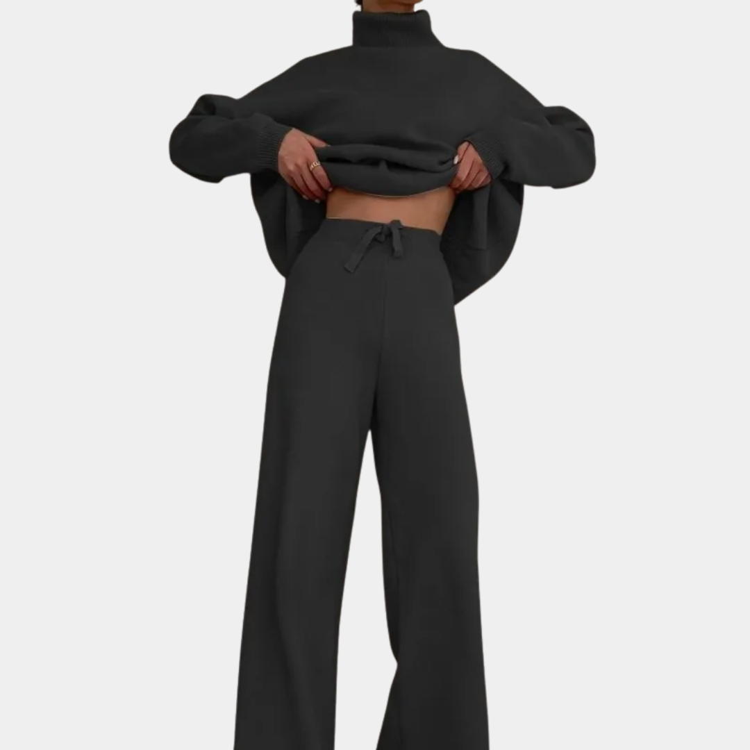 Dark Grey turtleneck knit set - Lana Fiorelli