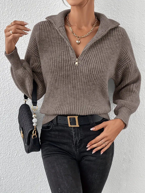 Dark Brown half-zip jumper - Lana Fiorelli