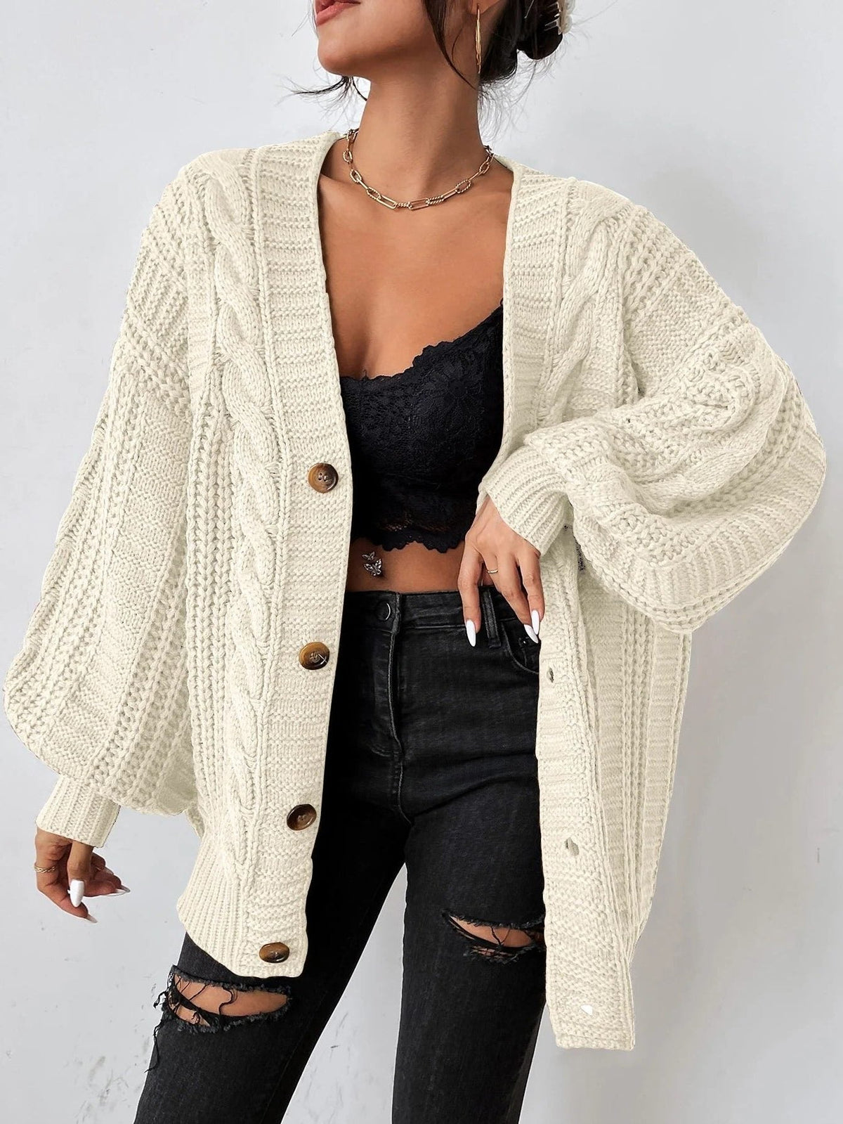 Cream cable knit cardigan - Lana Fiorelli