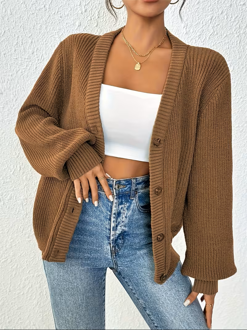 Light Brown ribbed cardigan - Lana Fiorelli