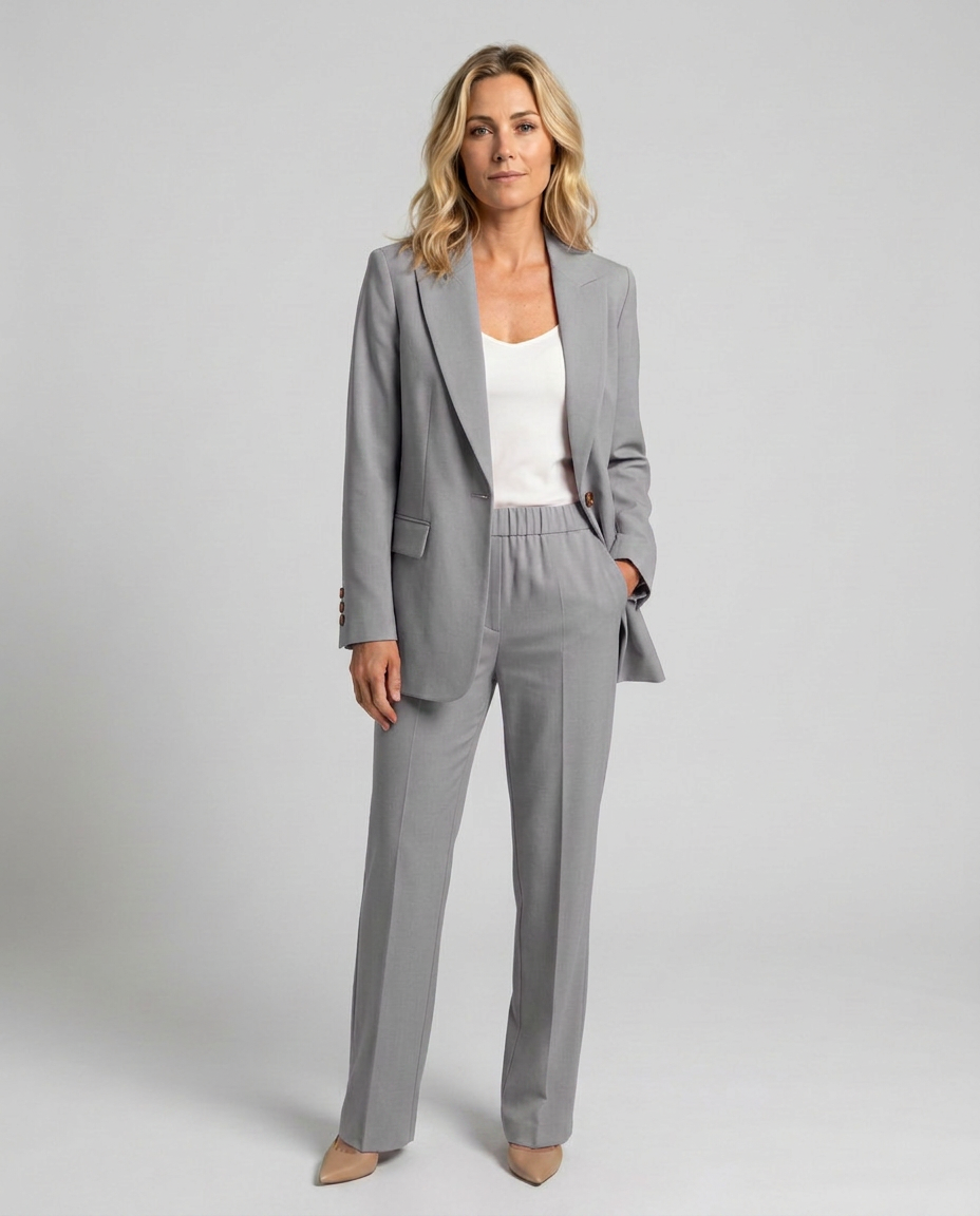 Grey blazer and straight leg trouser set - Lana Fiorelli