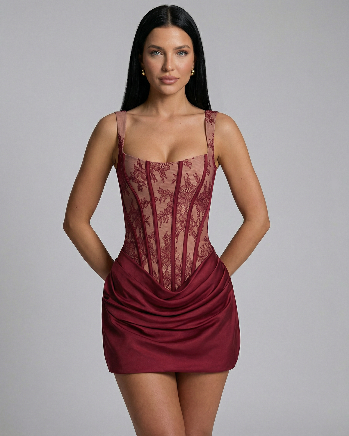 Burgundy Mini Dress - Lana Fiorelli