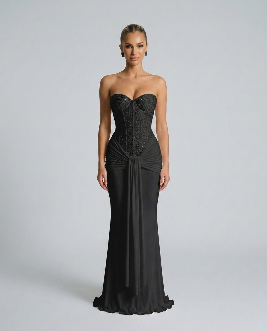 Black Sequin Maxi Dress - Lana Fiorelli
