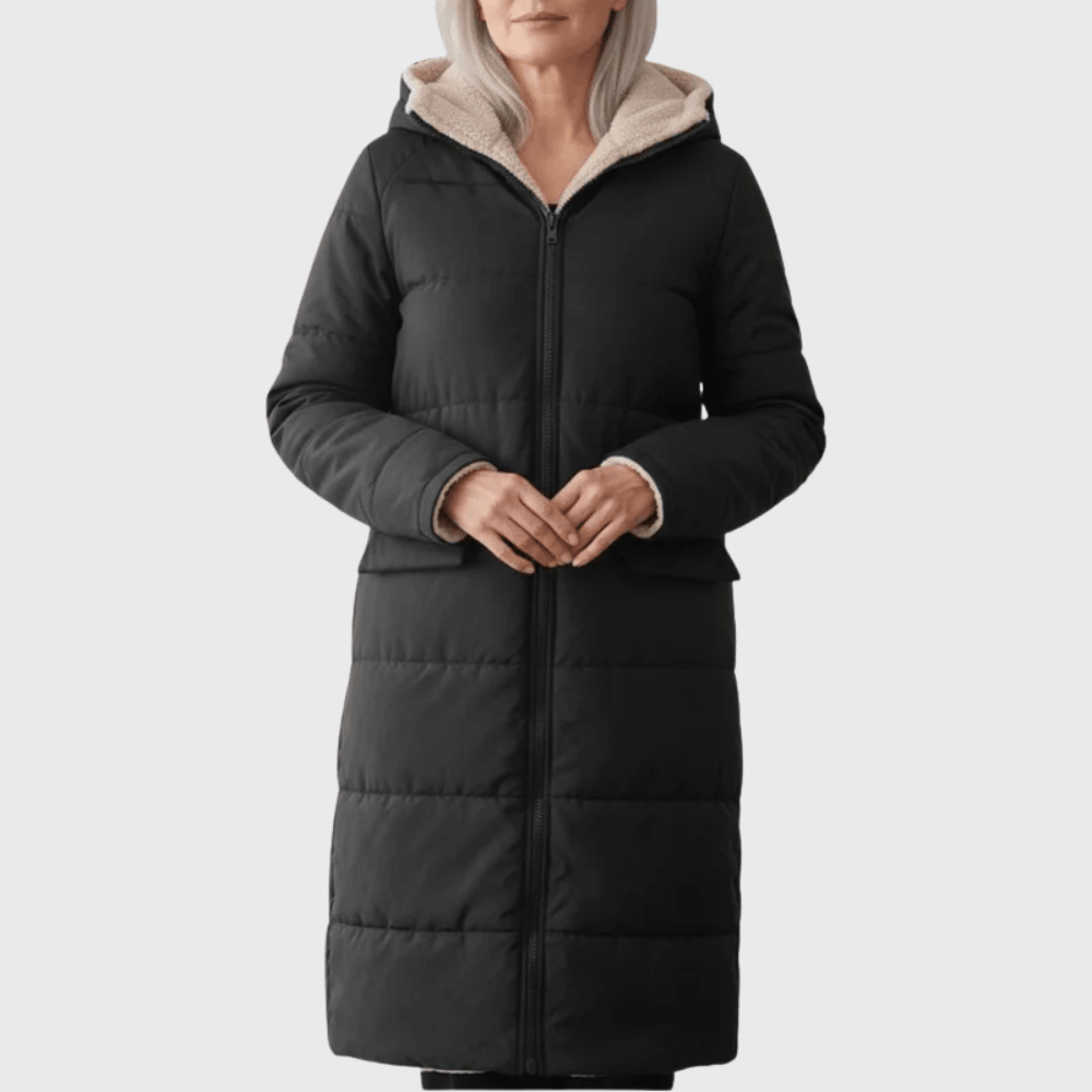 Black puffer coat Back View - Lana Fiorelli