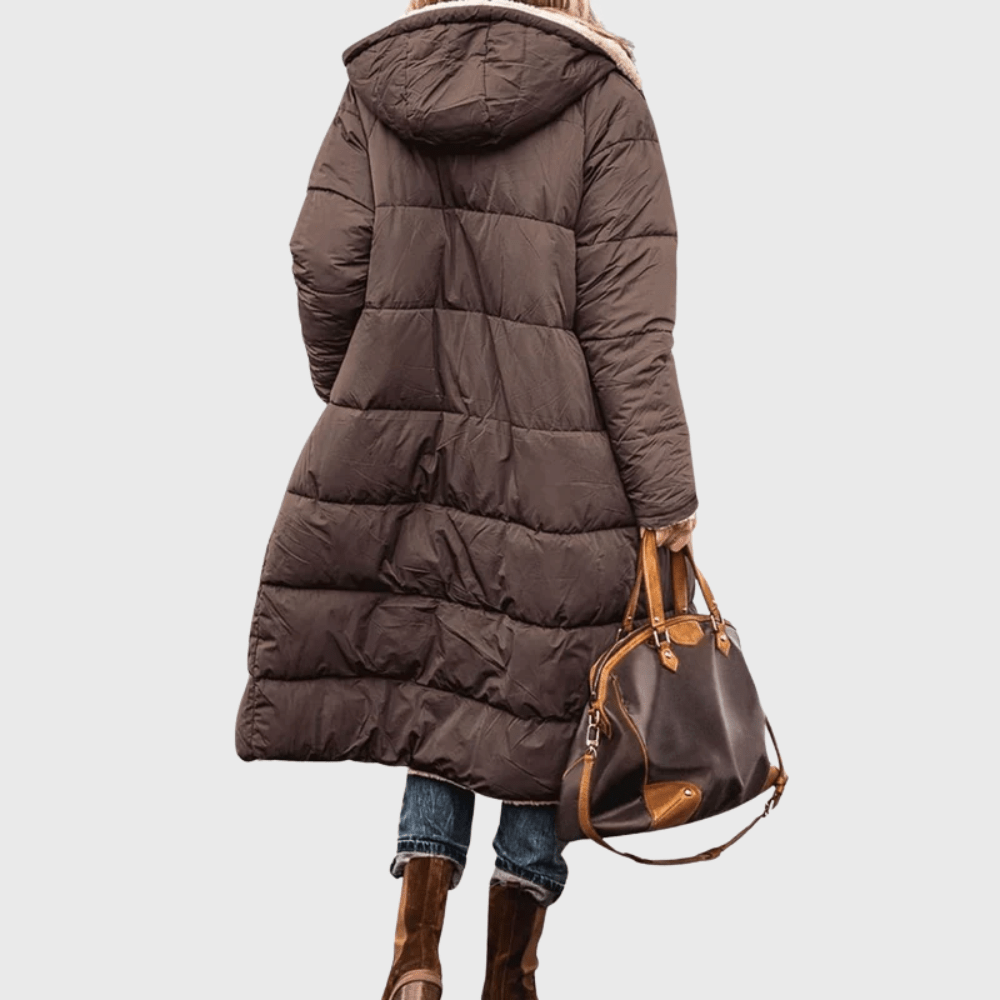 Brown puffer coat Back View - Lana Fiorelli