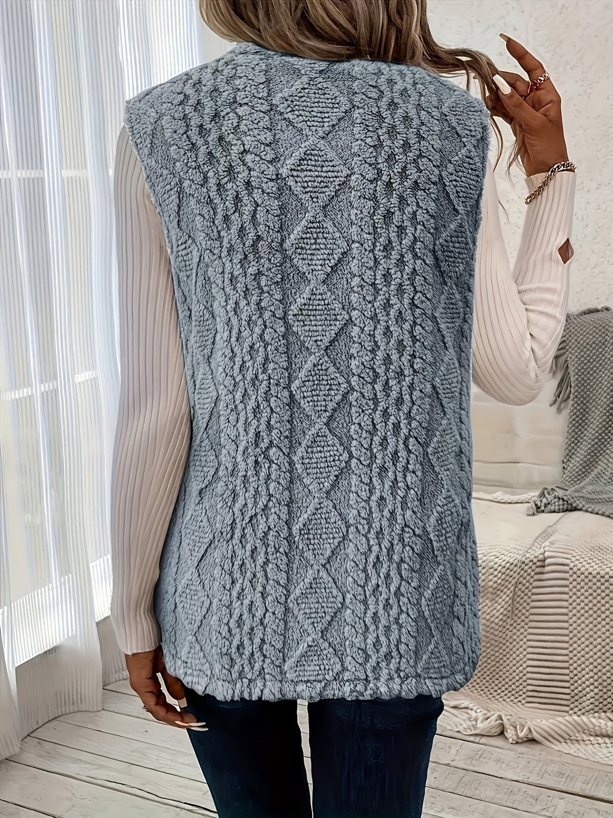 Grey open front fleece gilet - Lana Fiorelli