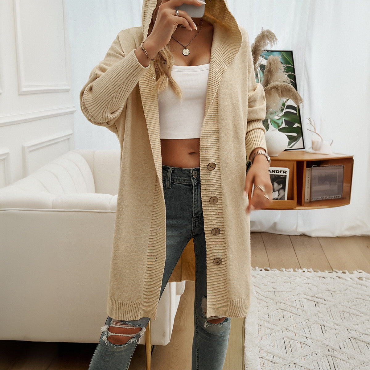Beige hooded cardigan - Lana Fiorelli