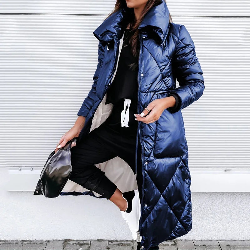 Blue long quilted puffer jacket - Lana Fiorelli